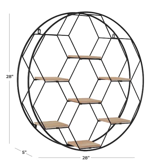 Black Metal Round 7 Shelves Wall Shelf 28" x 5" x 28"
